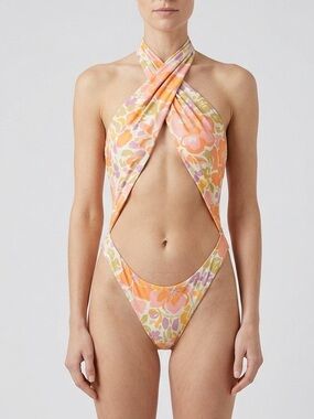 Stone Fox Swim Tropic Azalea One-Piece halter sexy swimsuit size Medium NWT